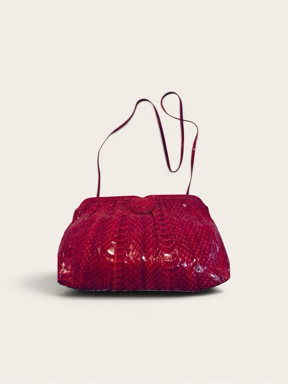 Vintage Genuine Snake Skin Red Shoulder Clutch Bag Exotic Leather Purse